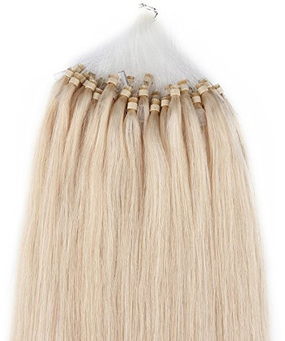 Beauty7 - Räumungsausverkauf - 100 STK Echthaarstraehnen Remy Echthaar Haarverlaengerung Loop Micro Ring Microring Haare 50cm Echthaar Extensions 1g Straehnen 20 Zoll Platinblond #60