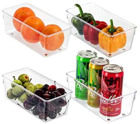 Kurtzy 4Stk Kühlschrank Organizer Box Set für Küche, Schränke Plastik Organizer 20cm Lang, Ordnungssystem Transparent für Bad, Speisekammer, Gefrierschrank, Küchenschrank Organizer Schublade