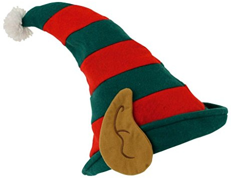 buy'n'get Weihnachtsmütze Wichtel mit Ohren - rot grün gestreift - OneSize