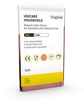 Unigloves Unicare Household Power-Free Reusable Household Latex Gloves, 1 Pair, Pink, Small (UCHG3002P)