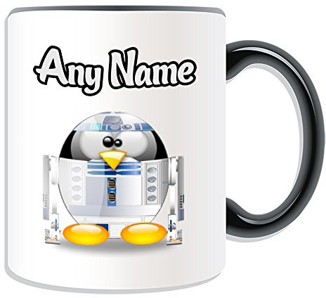 Cadeau personnalisé – R2D2 Mug (thème de personnage de film de pingouin, options de couleur) – n'importe quel nommessage sur votre unique – Film Costume Superhéros Hero Star Wars Jedi Sabre laser