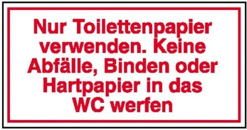 4533. Hinweisschild für Gewerbe und Privat Nur Toilettenpapier verwenden. Keine Abfälle, Weich-PVC-Folie, selbstklebend, bedruckt Größe 20,00 cm x 10,00 cm