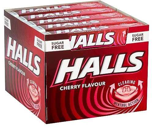 Halls Sugar Free Cherry Mentho-Lyptus Throat Lozenges Stick 32 g (Pack of 20)