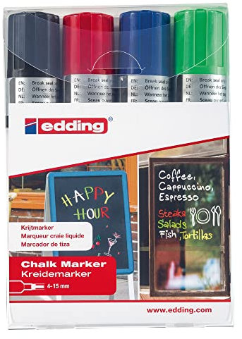 edding e-4090 4-4090-4999 Kreidemarker Schwarz, Rot, Blau, Grün 4 mm, 15mm