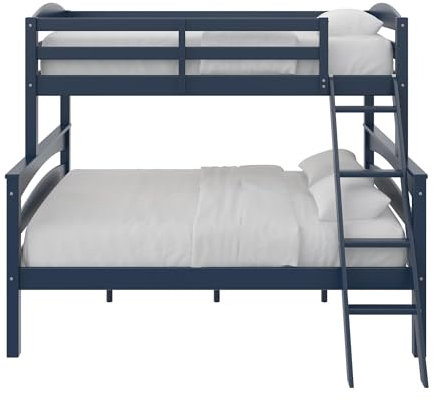 Dorel Living Brady Solid Wood Bunk Beds Twin Over Full with Ladder and Guard Rail, Graphite Blue