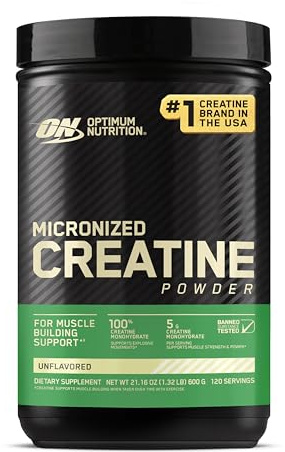 Optimum Nutrition Micronized Creatine Monohydrate Powder, Unflavored, 120 Servings, 600 Grams (Packaging May Vary)