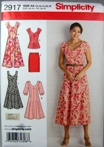 Simplicity 2917Women's & Plus Size Dresses, Paper, Multicoloured, AA (10 12 14 16 18)