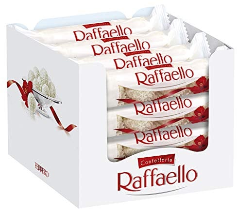 Ferrero Raffaello – Feine Creme, knackige Mandel, knusprige Waffel und Kokosflocken – 16 Packungen à 4 Einzelpralinen