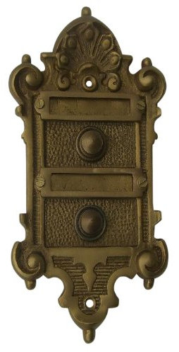 Gründerzeit / Jugendstil Klingel Messing patiniert 2 Fam. Haus #K6-P