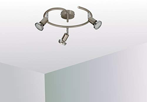 Trango 3-flammig 2935-032G LED Deckenleuchte *FINNO* in Rondell Edelstahl-Optik inkl. 3x 3 Watt GU10 LED Leuchtmittel Deckenlampe, Deckenstrahler, Deckenspots, Wohnzimmer Lampe schwenkbar