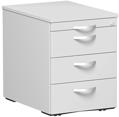 Geramöbel Rollcontainer mit 3 Metall-Schubfächern und Utensilienschubfach, Metall-Rollschubführung, Zentralverriegelung, verdeckte Doppel-Lenkrollen, 438x600x565, Lichtgrau/Lichtgrau