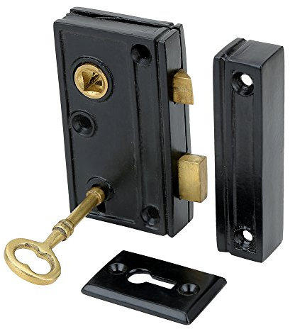 A29 Hardware 1 3/8 Inch Back Set Narrow Screen Door Rim Lock, Black Powder Coat Finish