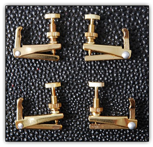 4 Feinstimmer für 1/2- sowie 1/4-Geige, violin Saitenfeinstimmer, Messing lackiert Set à 4 Stück - Edles Design (Farbe: Gold)