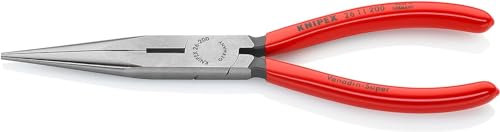 KNIPEX Flachrundzange mit Schneide (Storchschnabelzange) mit Kunststoff überzogen schwarz atramentiert 200 mm, 26 11 200