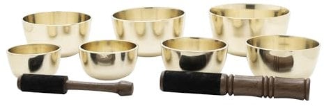 Klangschalen-Set aus 7 gegossenen Klangschalen für Klangreisen, Klangmeditation I Inkl. 2 Klöppeln I Handgefertigt I Fair Trade aus Nepal