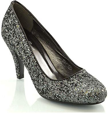 Womens Bridal Wedding Low Heel Sparkly Prom Party Court Shoes Size 3 4 5 6 7 8 (UK 7 / EU 40 / US 9, Black Glitter)