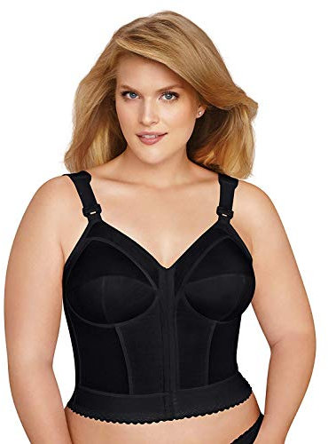 Exquisite Form FULLY #5107530 Classic Support Slimming Full-Coverage Longline Posture Bra, Front Closure, Wire-Free, Black, 48D