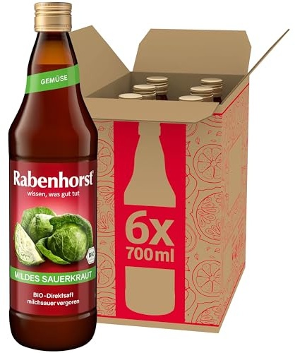RABENHORST Mildes Sauerkraut BIO 6er Pack (6 x 700 ml) - Milchsauer vergorener Sauerkraut - Direktsaft