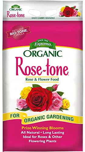 Espoma Organic Rose-tone 4-3-2 Organic Fertilizer for all types of Roses and other Flowering Plants. Promotes vigorous growth and blooming. 18 lb. Bag