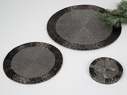 formano Untersetzer 10cm für Gläser, Platzset, mit Perlen, schwarz Silber, 507327