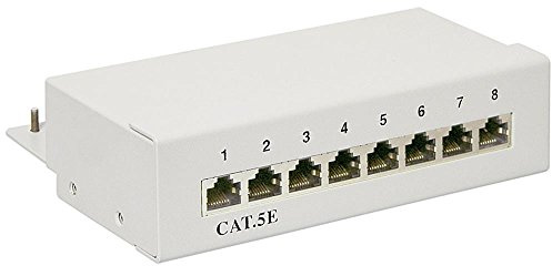 Goobay 68882 CAT 5e Patch Panel 8 Port / RJ45 Buchsen Netzwerkstecker / 100 MHz LAN Patchfeld / 1 HE Verteilerfeld / Mini Desktop Patchpanel Wandmontage / Grau