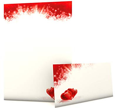 Liebe und Herzen Briefpapier Set I love You, 100-teilig mit 50 Blatt Motivpapier DIN A4, 90g/qm und 50 passenden DIN LANG-Briefumschlägen