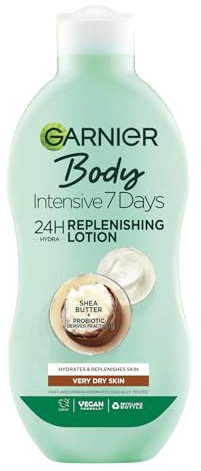 Garnier Intensive 7 Days Shea Butter & Probiotic Extract Body Lotion 250ml, Ultra Replenishing Moisturiser, Up to 7 Days Hydration, For Very Dry Skin, Fast Absorbing & Non Greasy
