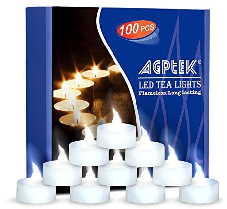 AGPTEK DE1XS - Set di 100 LED pieghevoli CR2032 Vacillant Candela scaldavivande bianco fiamma decorazione Natale matrimonio Halloween plastica 0,5 W bianco freddo