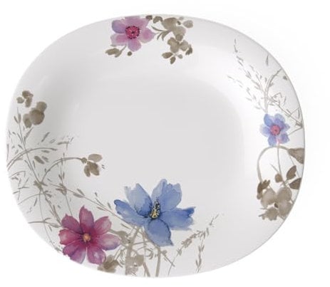 Villeroy & Boch Mariefleur Gris Basic Ovaler Speiseteller, 29 x 25 cm, Premium Porzellan, Weiß/Bunt