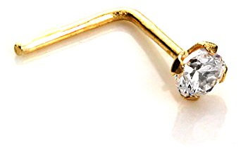 jewellerybox 9 Karat Gelbgold 2mm Rundes Klares CZ Kristall L-Form Nasenstecker