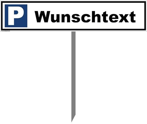 Kleberio Parkplatzschild Wunschtext mit Pfosten 75 cm | Personalisierbares Parkplatzschild | Wetterfestes Reserviert-Schild für Privatgrundstück, Kunden, Besucher, Firmenstellplätze, Einfahrten