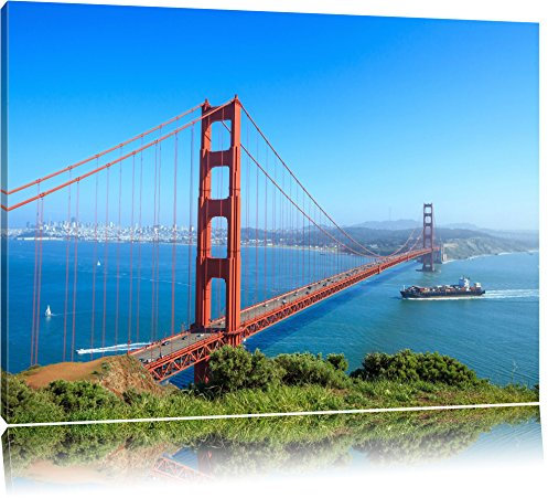 Pixxprint Golden Gate Bridge in San Francisco, Größe: 80x60cm, Leinwandbild, fertig gespannt, Wandbild, Dekoration, Kunstdruck, kein Poster