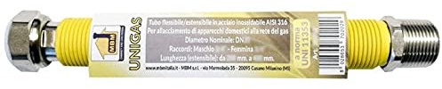 Tubo flessibile gas estensibile INOX 1/2'' 260/480 mm giallo inox norma UNI 11353