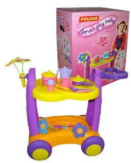 Polesie Servierwagen mit Tablett und Zubehör Speiseservice Kinderservice