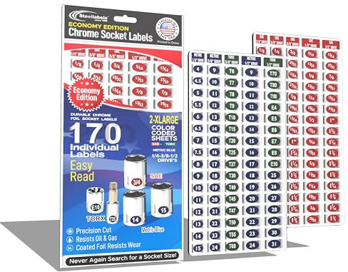 Steellabels Mechanics Master Set 180 Piece Chrome Foil Socket Labels for 1/4, 3/8, 1/2 Drives, Torx, Jumbo's and Extra Sizes