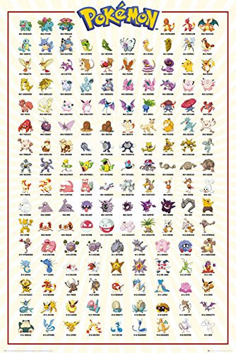 Pokemon - Kanto 151 - Anime Spiel Poster - Größe 61x91,5 cm + Wechselrahmen, Shinsuke® Maxi MDF schwarz, Acryl-Scheibe