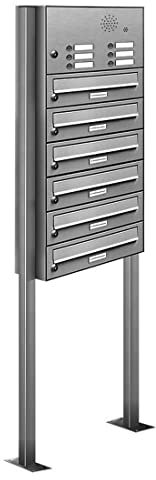 AL Briefkastensysteme 6er Edelstahl Standbriefkasten mit Klingel rostfrei als 6 Fach Briefkastenanlage in Postkasten Briefkasten Design modern