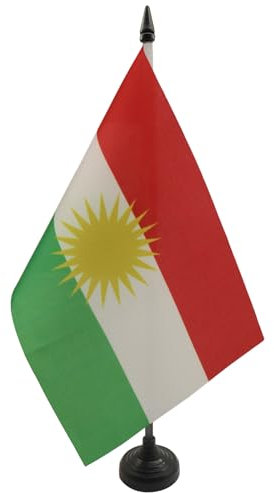 AZ FLAG - Kurdistan Table Flag 5'' x 8'' - Curdistan Office Flag 100% Polyester 21 x 14 cm - Mini Desk Flag with 10'' Pole and Black Plastic Base