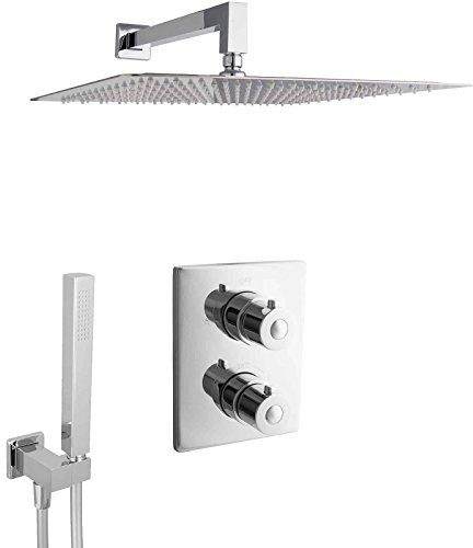PaulGurkes Unterputz Dusche Set mit Thermostat Verbrühschutz Thermostat-Mischbatterie Duschset Komplett Einbaufertig Komplettset mit Überkopfbrause Regendusche XXL-Dusche Luxusdusche