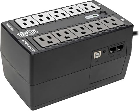 Eaton Tripp Lite Series INTERNET550U Small UPS Battery Backup & Surge Protector, 550VA / 300W, 10 Outlets, Computer Uninterruptible Power Supply Units for PC, 3-Year Warranty & $100,000 Insurance