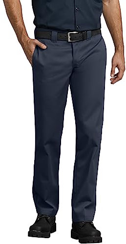Dickies Men's Slim Straight Workwear Trousers, Dark Navy, 32W 32L UK