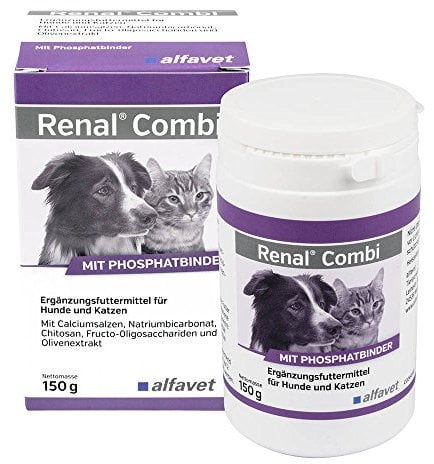 Alfavet Renal Combi, Wirkstoffkomplex mit Phosphatbinder zur geregelten Nährstoffversorgung bei Nierenerkrankung für Hund und Katze, Pulver 150g