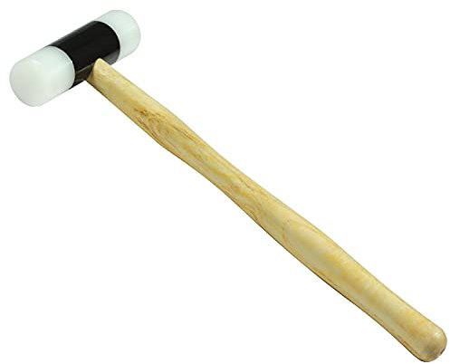 The Beadsmith Double Plastic Mallet - Metal Elements - 9.5 inches Wooden Handle - 90mm, 4.6oz head, 24mm faces - Use to flatten and shape sheet metal and wire with no risk of marring