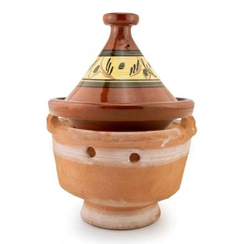 Saharashop Tajine Set Tanger glasiert Ø 26cm und Stövchen Majmar, Tagen,Tagine, Tajin, Bratentopf, Gartopf zum Kochen, Schmortopf, Premium Qualität Kochen ohne Strom
