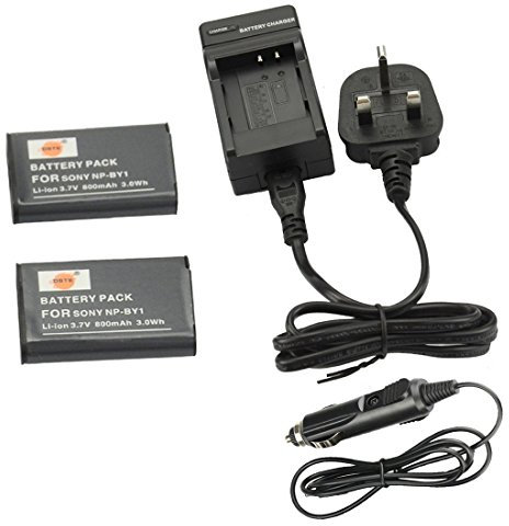 DSTE® 2x NP-BY1 Rechargeable Li-ion Battery + DC16U Travel and Car Charger Adapter for Sony HDR-AZ1 HDR-AZ1VR HDR-AZ1VB HDR-AZ1VW Action Cam Mini