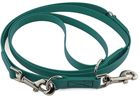 LENNIE Verstellbare BioThane Führleine, 13mm breit, 3m lang, Petrol/Teal, genäht, Doppelleine