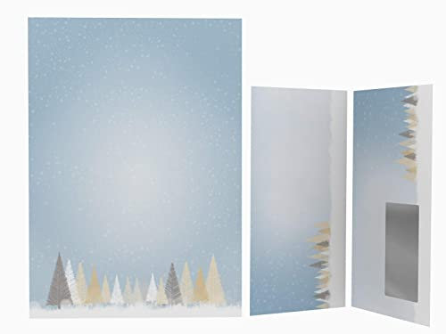 Weihnachtsbriefpapier Set | Winterlicher Märchenwald | 100 Blatt weihnachtliches Motivpapier A4 | 100 Briefumschläge MIT Sichtfenster links im DIN LANG-Format