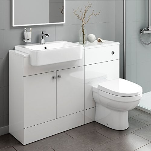 Premium Gloss White Vanity Basin Unit + Back to Wall Toilet Storage Furniture Set MV2002