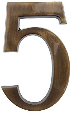 HUBER Hausnummer 5 aus Messing 20 cm I Hausnummern für Haus & Tür I Hausnummer XL I Hausnummernschilder in edlem Messing 3D Design, house number