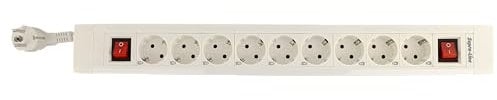 REV SupraLine Steckdosenleiste 9-Fach - Mehrfachsteckdose mit 2 Schaltern, 3,4m Kabel, Wandmontage & Kabelknickschutz, weiß